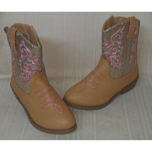 Cowboy Boots Tan With Sparkle Glitter Detail  Youth Girl Size US 2 By Pawz NEW
